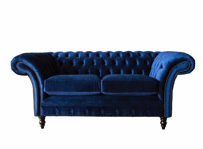 Chesterfield Office Seat Furniture Furnishings Sofa Couch 2 Seat Textile Blue e