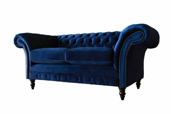 Chesterfield Office Seat Furniture Furnishings Sofa Couch 2 Seat Textile Blue e