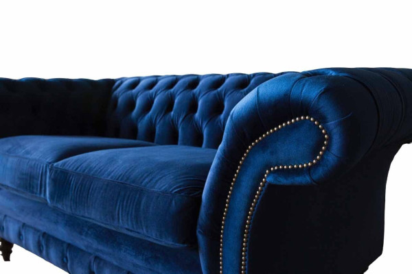 Chesterfield Office Seat Furniture Furnishings Sofa Couch 2 Seat Textile Blue e