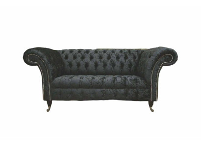 English Chesterfield Office Seat Furniture Furnishings Sofa Couch 2 Seat Black