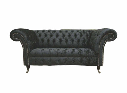 English Chesterfield Office Seat Furniture Furnishings Sofa Couch 2 Seat Black
