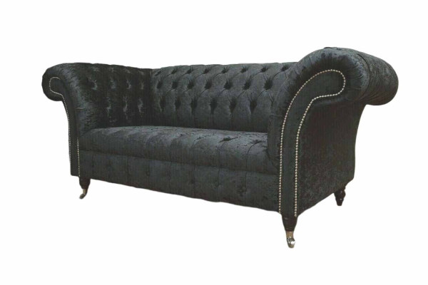 English Chesterfield Office Seat Furniture Furnishings Sofa Couch 2 Seat Black