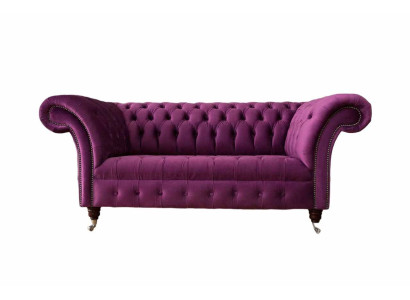 English Chesterfield Office Seat Furniture Furnishings Sofa Couch 2 Seat Purple