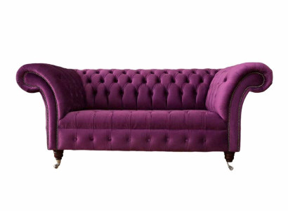 English Chesterfield Office Seat Furniture Furnishings Sofa Couch 2 Seat Purple