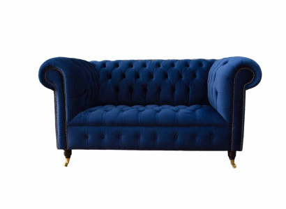 Chesterfield Office Seat Furniture Furnishings Sofa Couch 2 Seat Textile Blue