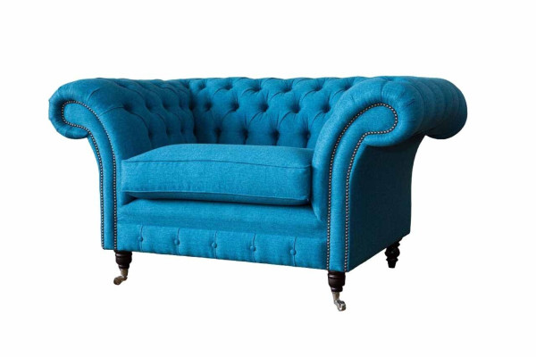 Blue Chesterfield Armchair Upholstery Sofa Couches 1.5 Seater Single Seater Textile