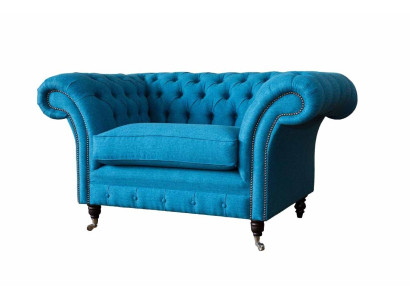 Blue Chesterfield Armchair Upholstery Sofa Couches 1.5 Seater Single Seater Textile