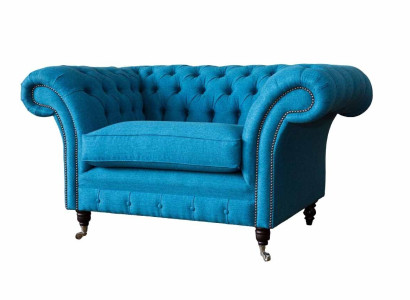 Blue Chesterfield Armchair Upholstery Sofa Couches 1.5 Seater Single Seater Textile