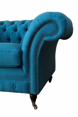 Blue Chesterfield Armchair Upholstery Sofa Couches 1.5 Seater Single Seater Textile