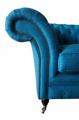 Blue Chesterfield Armchair Upholstery Sofa Couches 1.5 Seater Single Seater Textile