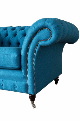 Blue Chesterfield Armchair Upholstery Sofa Couches 1.5 Seater Single Seater Textile