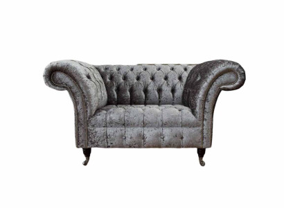 Chesterfield Armchair Design Upholstery Sofa Couch Chesterfield Textile Silver