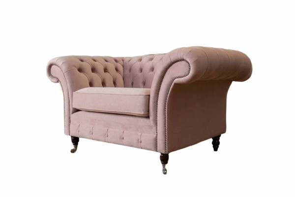 Chesterfield Design Armchair Pink Upholstery Luxury Textile Couches 1 Seater