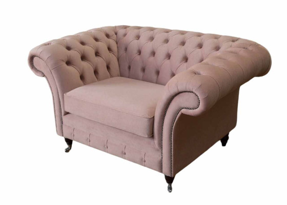 Chesterfield Design Armchair Pink Upholstery Luxury Textile Couches 1 Seater