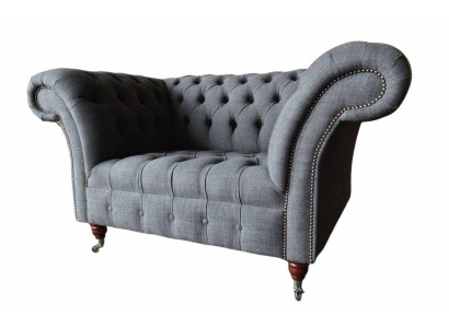 Chesterfield Design Armchair Gray Upholstery Luxury Textile Couches 1 Seater