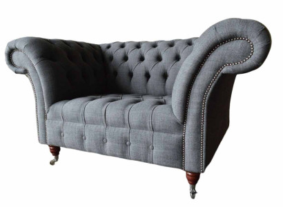 Chesterfield Design Armchair Gray Upholstery Luxury Textile Couches 1 Seater