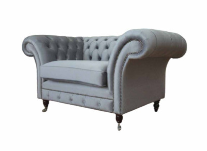 Chesterfield Armchair Textile Sofa Fabric Couch Sofas Couches Lounge Gray