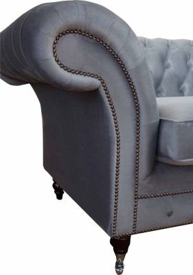 Chesterfield Armchair Textile Sofa Fabric Couch Sofas Couches Lounge Gray