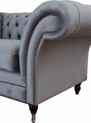 Chesterfield Armchair Textile Sofa Fabric Couch Sofas Couches Lounge Gray