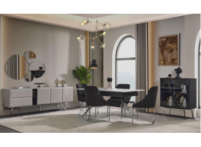 Luxury Dining room Black Gray Dining table 6x Chairs Sideboard Dining set 9pcs.