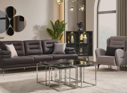 Sofa set 31 Seater Sets Sofa Armchair Fabric Black Modern Set
