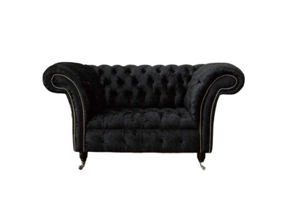 Chesterfield Armchair Design Upholstery Couch Black Textile Fabric Lounge