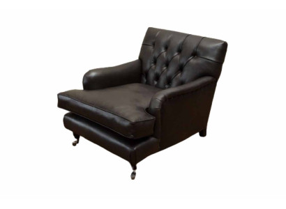 Designer Armchair 1 Seater Brown Leather Textile Luxury Sofa Chesterfield