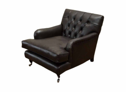Designer Armchair 1 Seater Brown Leather Textile Luxury Sofa Chesterfield