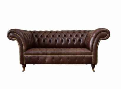 Sofa 2 Seater Couch Upholstery Sofa Brown Chesterfield Sofas 100% Leather Immediately