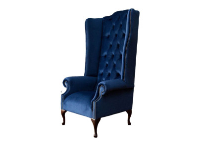 Armchair Chesterfield Couch Textile Lounge Upholstery Blue Luxury Wing Chair