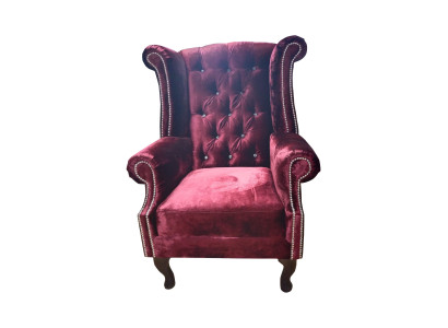 Wing Chair Chesterfield Armchair Velvet Red Couch 1 Seater Modern