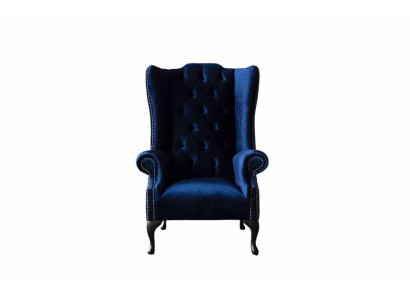 Wing Chair Chesterfield Sofa Couch Upholstery 1 Seater Armchair Textile Blue