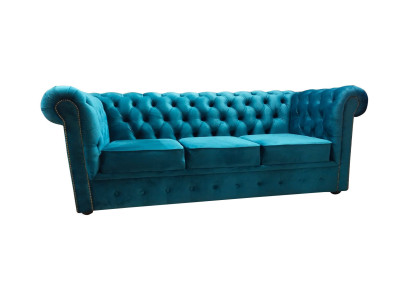 Chesterfield Sofa 3 Seater Textile Couches Fabric Blue Sofas Modern