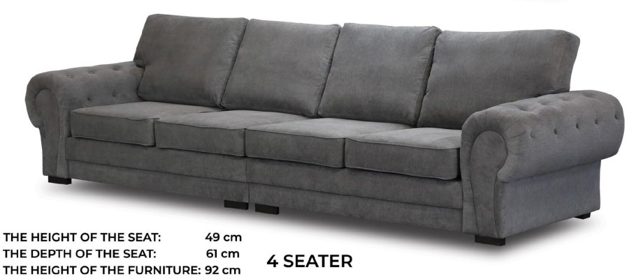 Four-seater Classic s Sofa furniture upholstery in gray Comfortable couch fabric