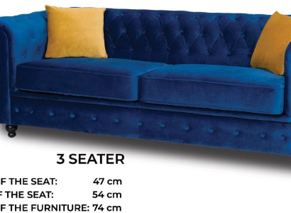 Sofas Upholstery Sofas 3 Seat Chesterfield Textile Sofa Blue Classic Designer new