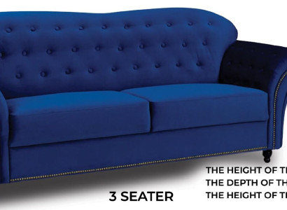 Three Seater Couch Textile Blue e Sofa Upholstery Furniture Furnishings Sofas Couches