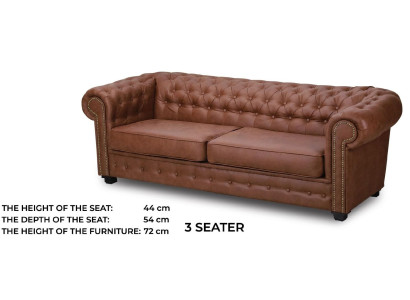 Three Seater Couch Textile Brown Sofa Upholstery Furniture Furnishings Sofas Couches