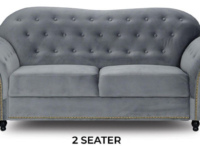 Two-seater Gray Chesterfield Couch Upholstery Furniture Fabric Couches Sofas Textile