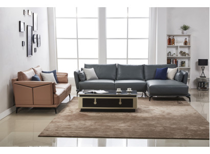 Designer Sofa Couch Suite Corner sofa with Stool Upholstery Living landscape