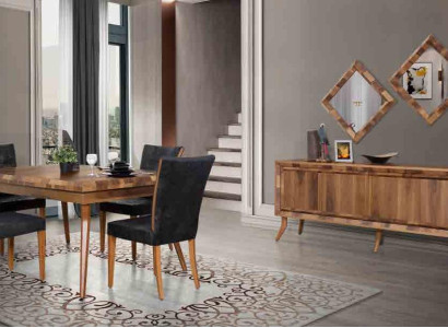 Dining room Set Dining table 4 Chairs Sideboard Tables Wood Design Group Suite 6pcs