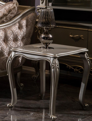 Silver Side table Baroque Rococo Table Newspaper table Living room Wood