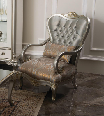 Silver Chesterfield Armchair French Style Furniture Chair Single Seater Wood