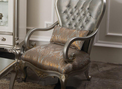 Silver Chesterfield Armchair French Style Furniture Chair Single Seater Wood