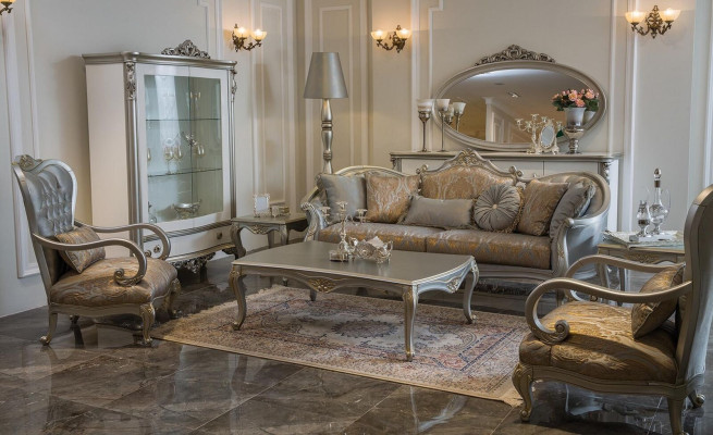 Silver Chesterfield Armchair French Style Furniture Chair Single Seater Wood
