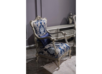 Luxury Single Seater Armchair Upholstery Furniture Blue Floral Pattern Sofa Lounge Baroque