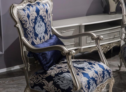 Luxury Single Seater Armchair Upholstery Furniture Blue Floral Pattern Sofa Lounge Baroque