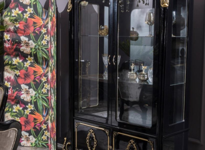 Furniture Glass Cabinet Luxury Display Case Wood Showcases Cabinets Shelves Black
