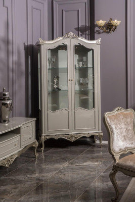 Light gray display case Baroque Rococo Wardrobe Glass Cabinet Showcases Classic