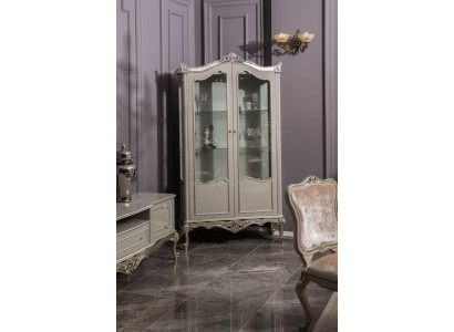 Light gray display case Baroque Rococo Wardrobe Glass Cabinet Showcases Classic