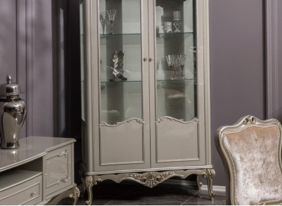 Light gray display case Baroque Rococo Wardrobe Glass Cabinet Showcases Classic